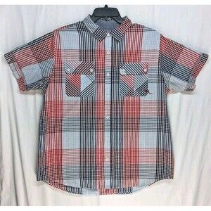 Rocawear Shirt Mens 2XL Blue Plaid Short Sleeve Button Front Classic Streetwear